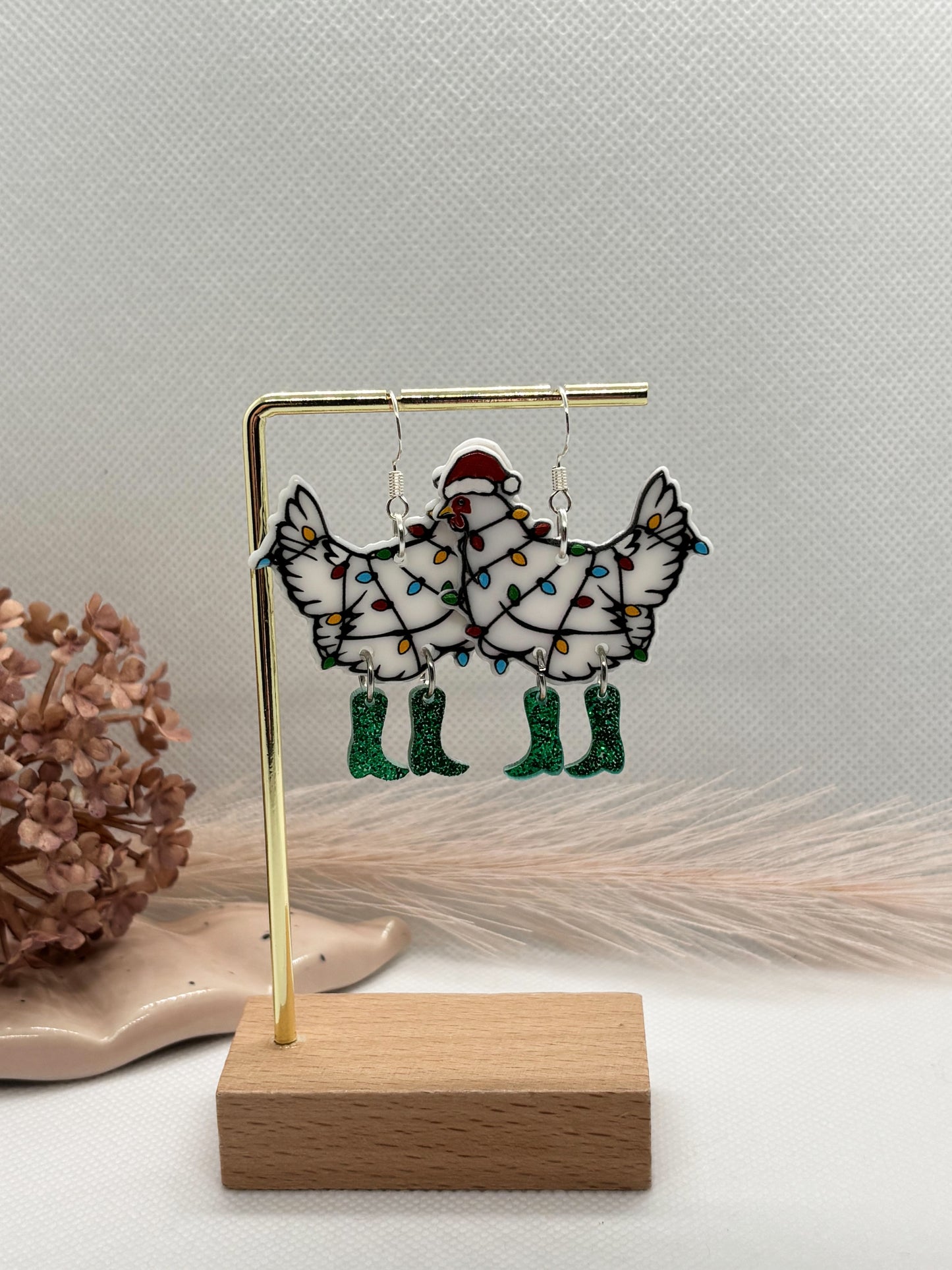 Green Chicken Earrings