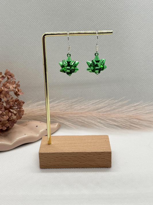 Green Christmas Bow Earrings