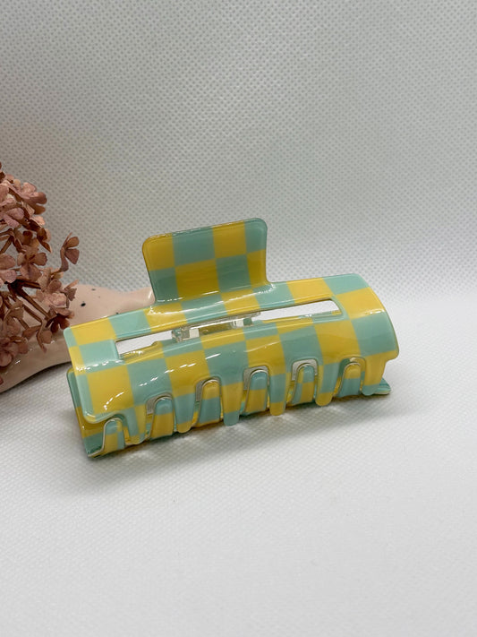 Blue & Yellow Chequered Claw Clip