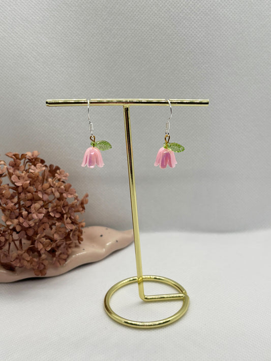 Dangle Pink Flower Earrings