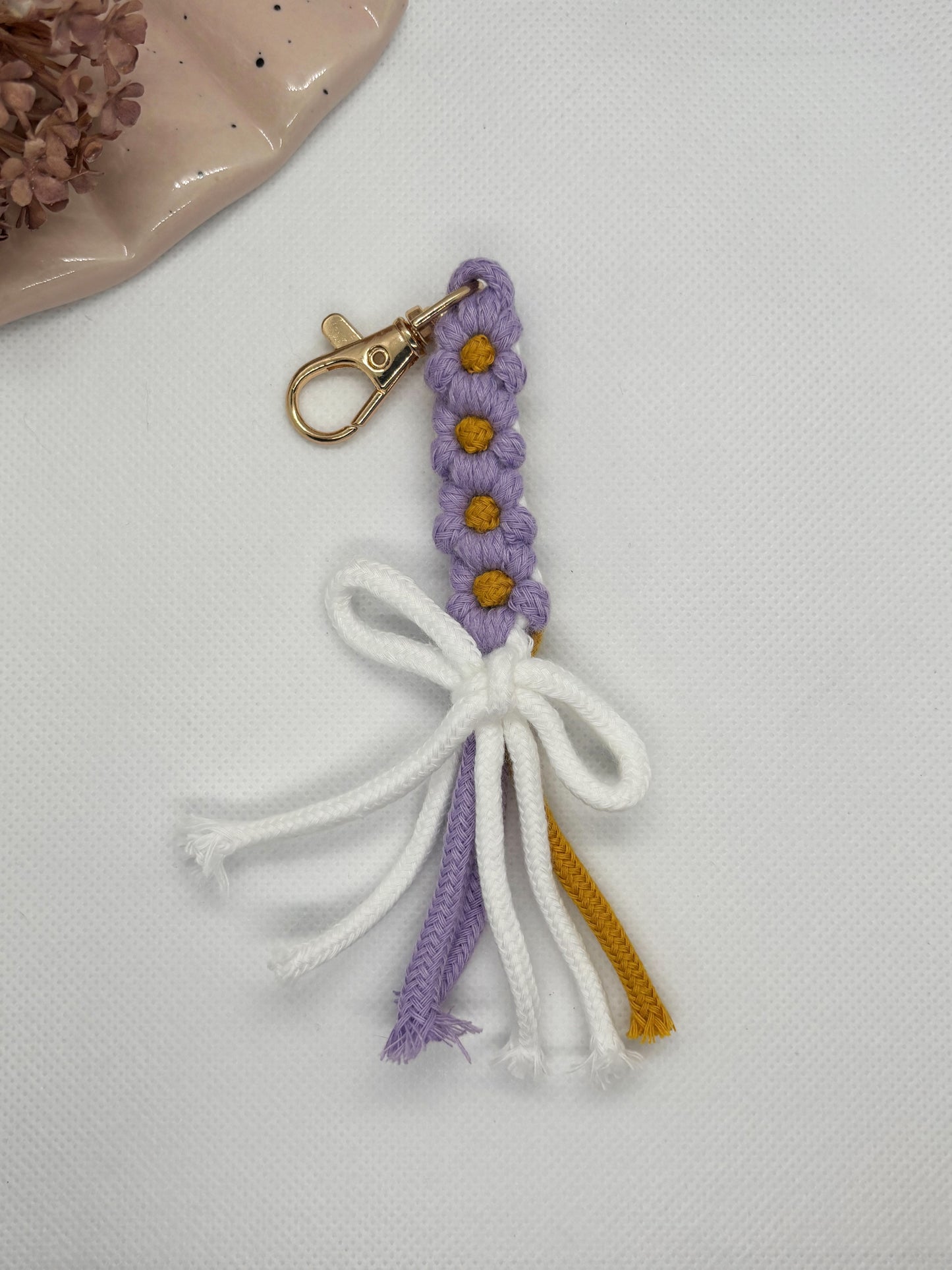 Purple Flower Bow Macrame Keychain