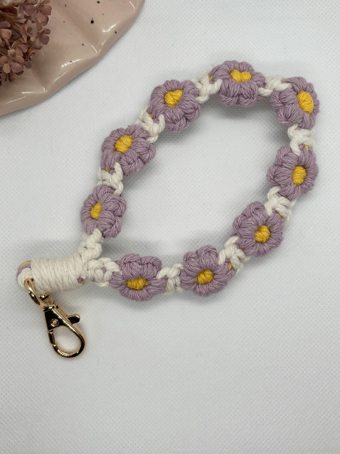 Purple Macrame Flower Wristlet