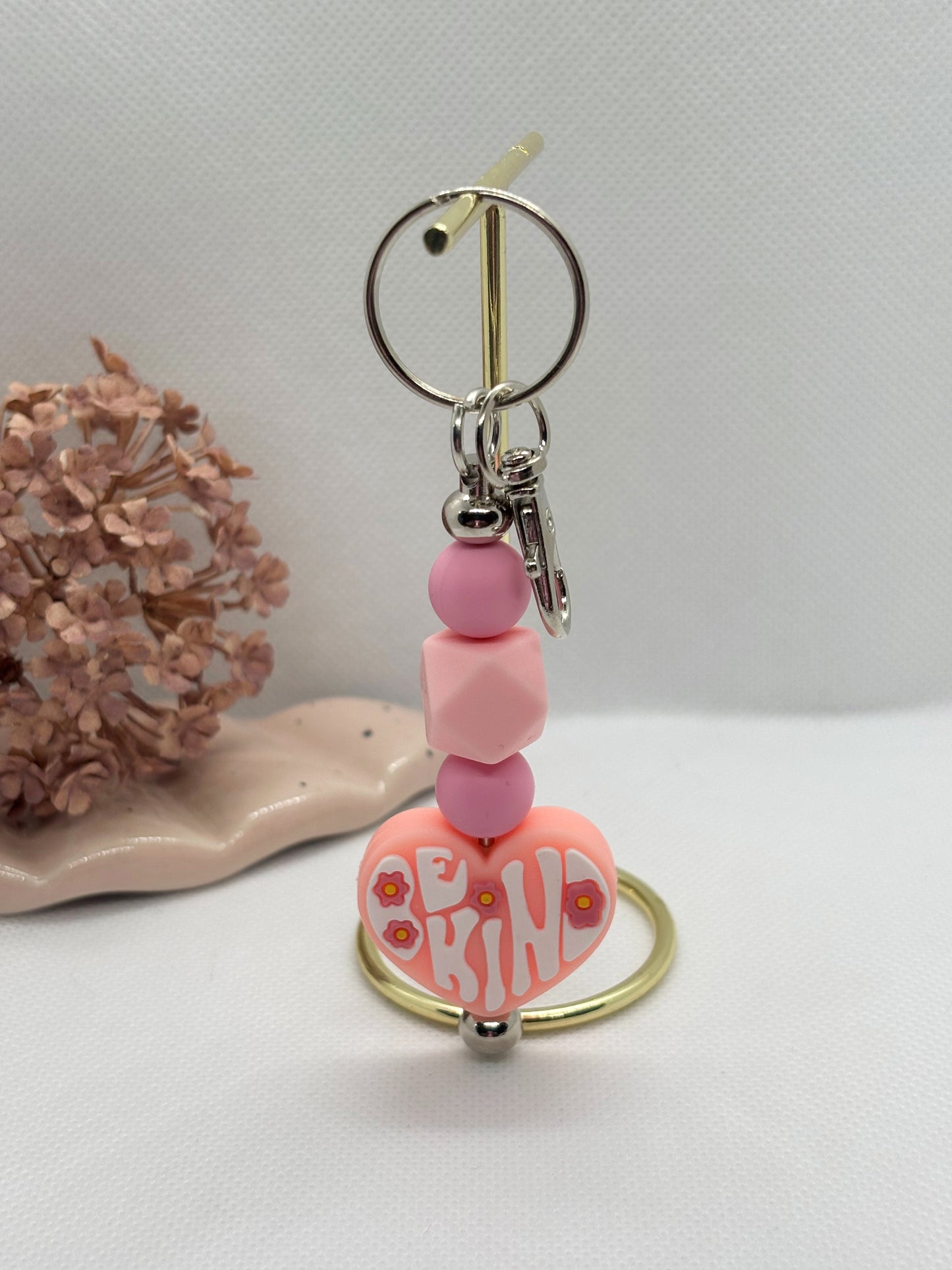 Pale Pink 'Be Kind' Silicone Keychain