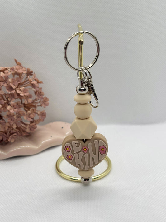 Beige 'Be kind' Silicone Keychain