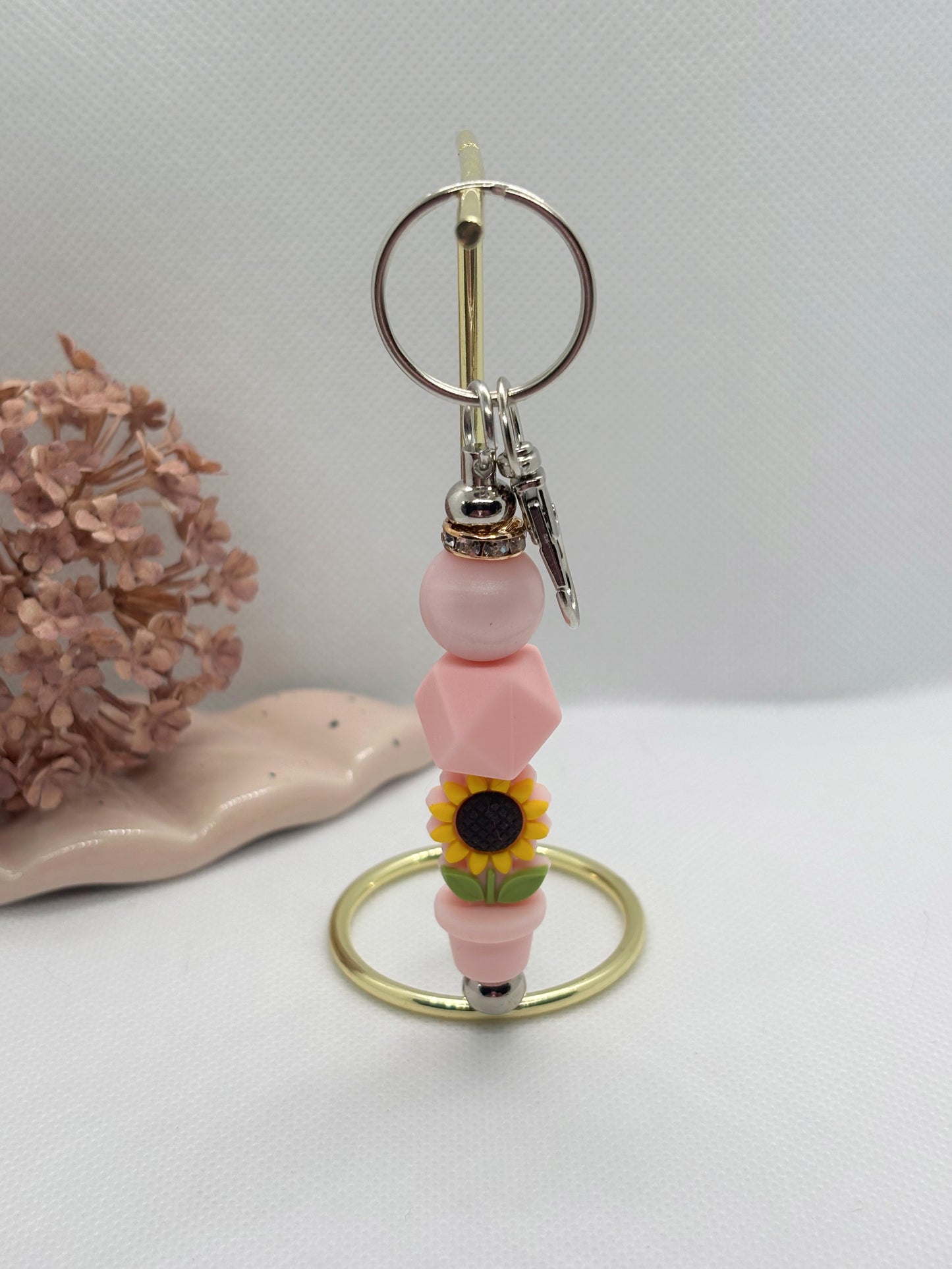 Pink Plant Silicone Keychain