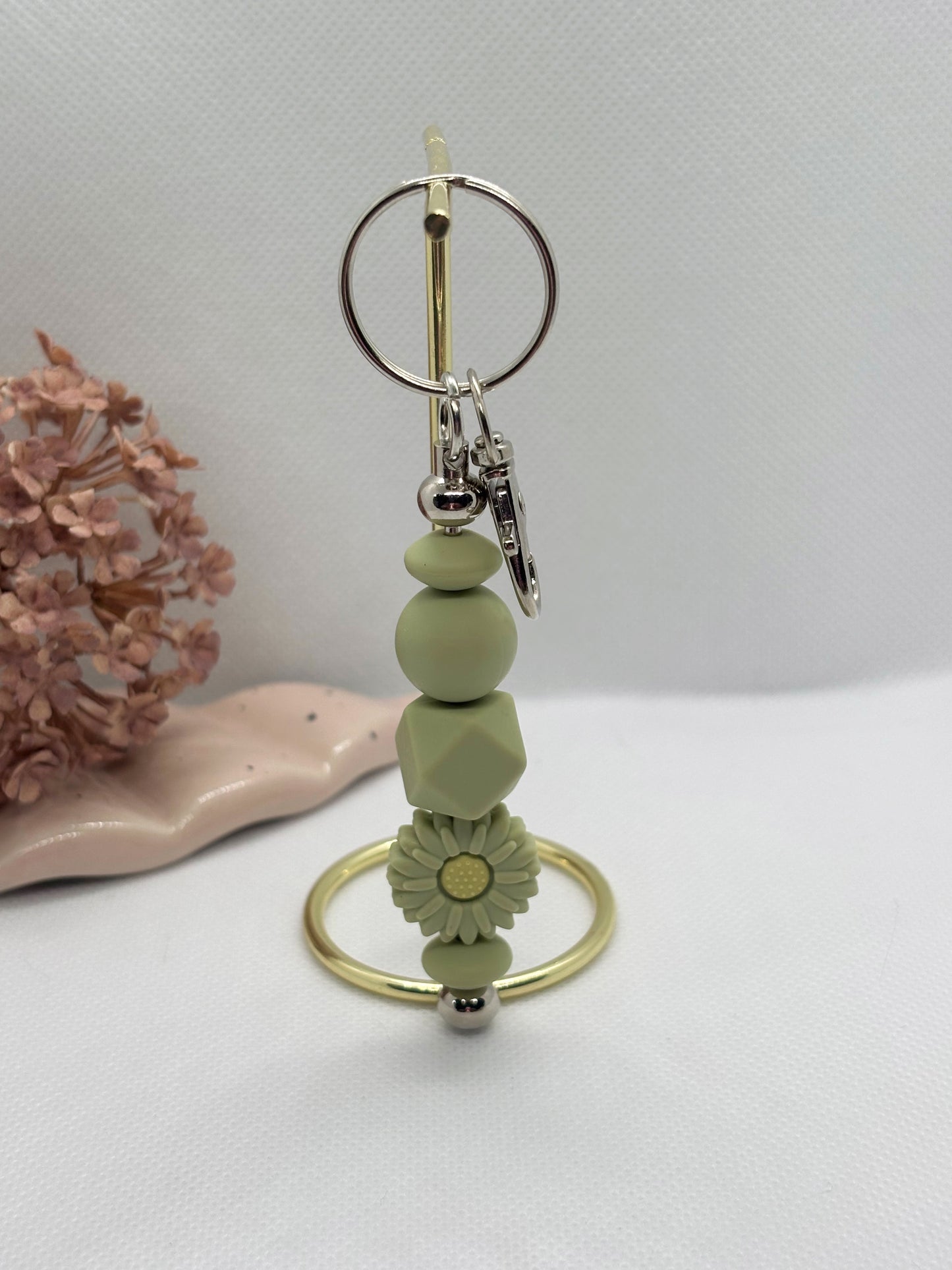 Sage Green Silicone Flower Keychain