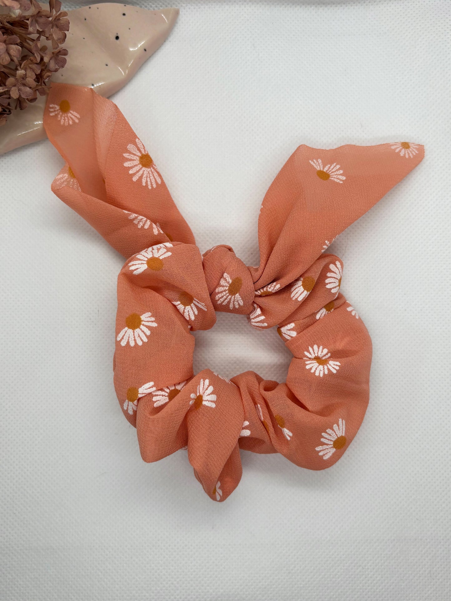 Coral Flower Bow Scrunchies