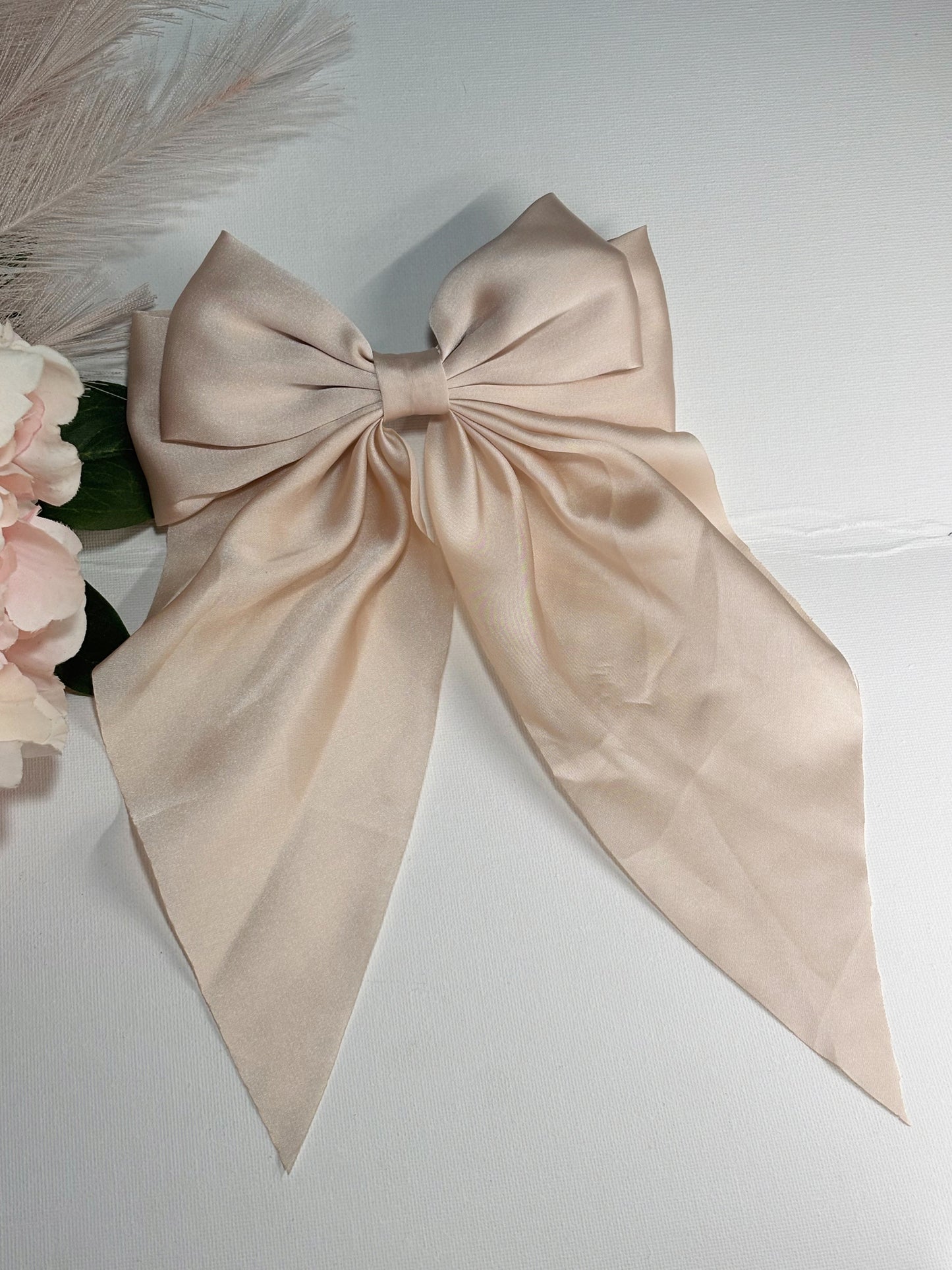 Beige Silk Hair Bow