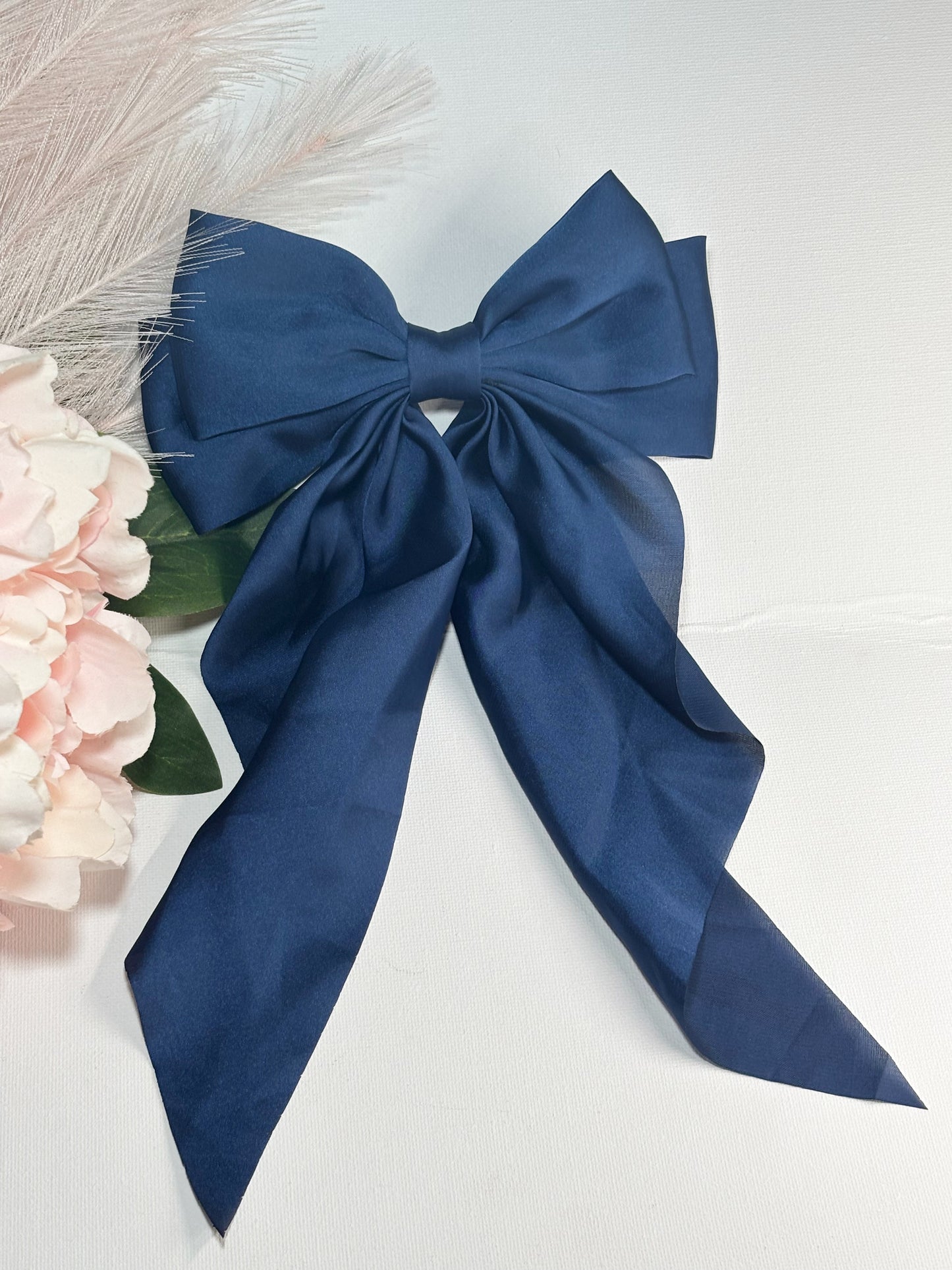 Navy Blue Silk Hair Bow