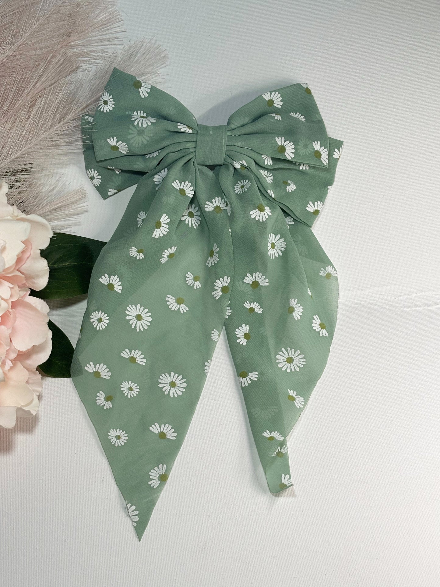 Green Flower Hair Bow