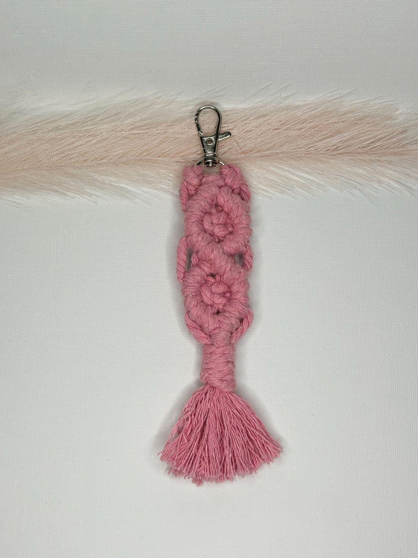 Bright Pink Macrame Keychain