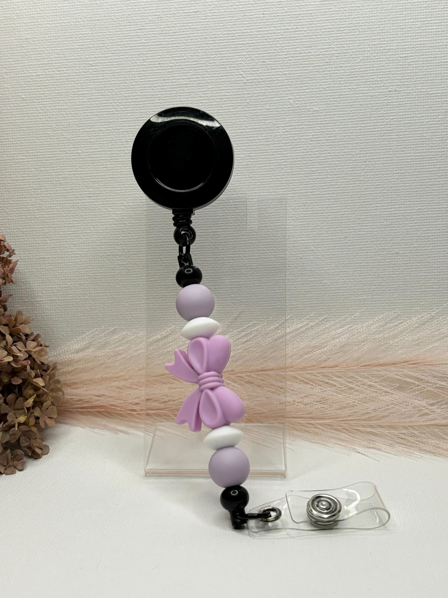 Purple Bow Silicone Retractable Keychain