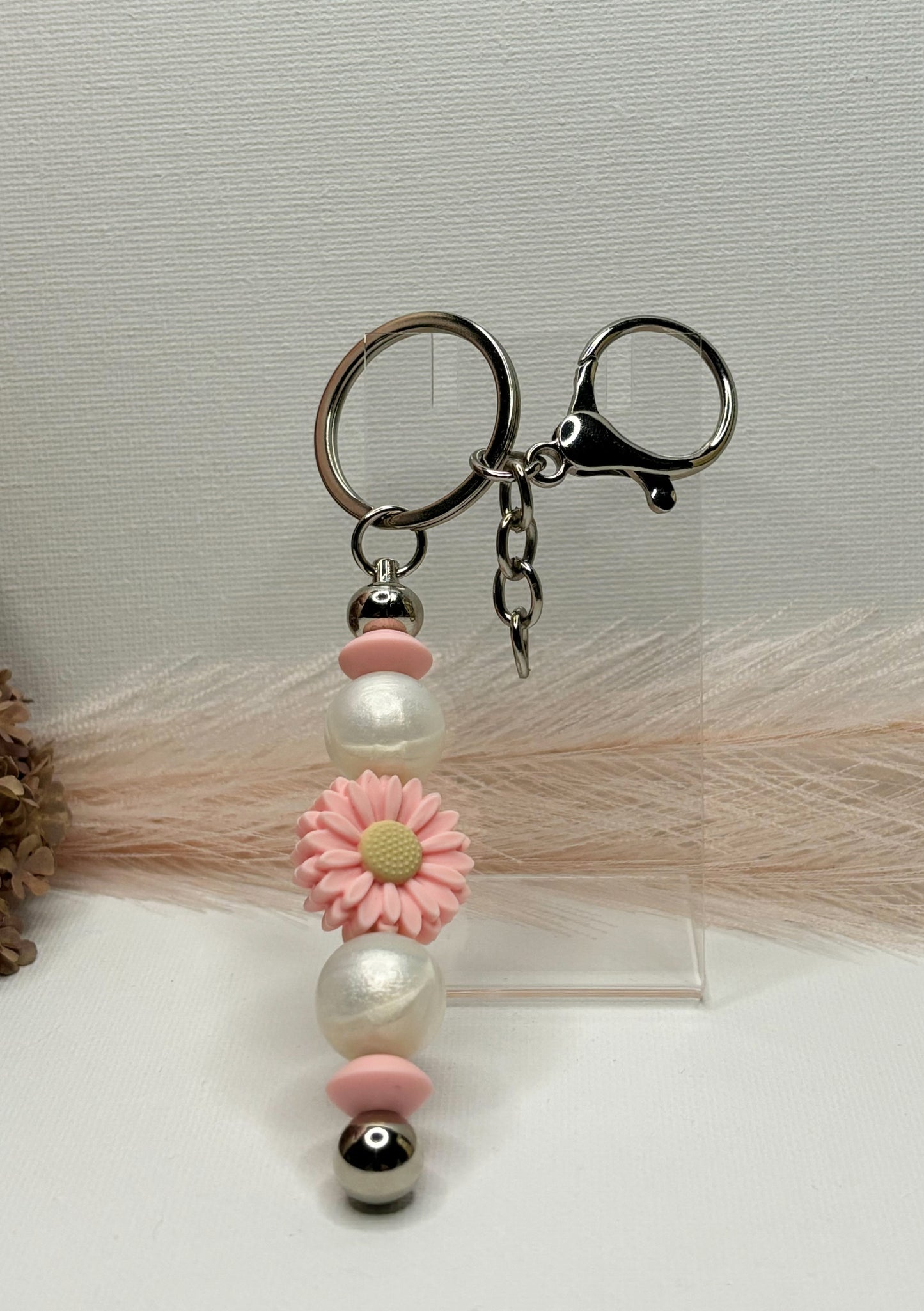 Pink Flower Silicone Keychain