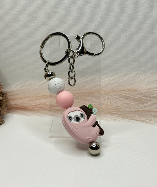 Pink Sloth Silicone Keychain