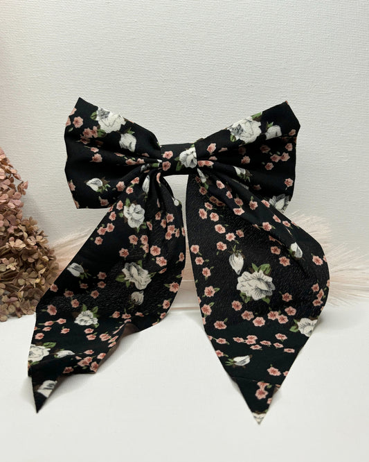 Black Floral Hair Bow